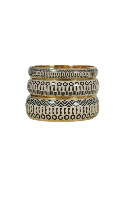 Ivory and Black Onyx Tribal Cuff Bracelets